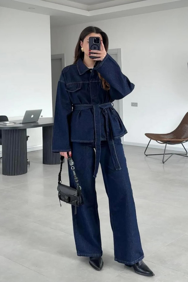SF Amore - Coordinato denim con cintura a fiocco