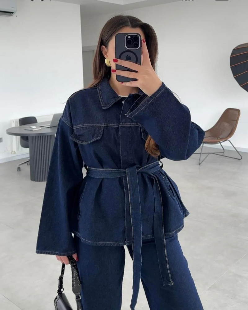SF Amore - Coordinato denim con cintura a fiocco