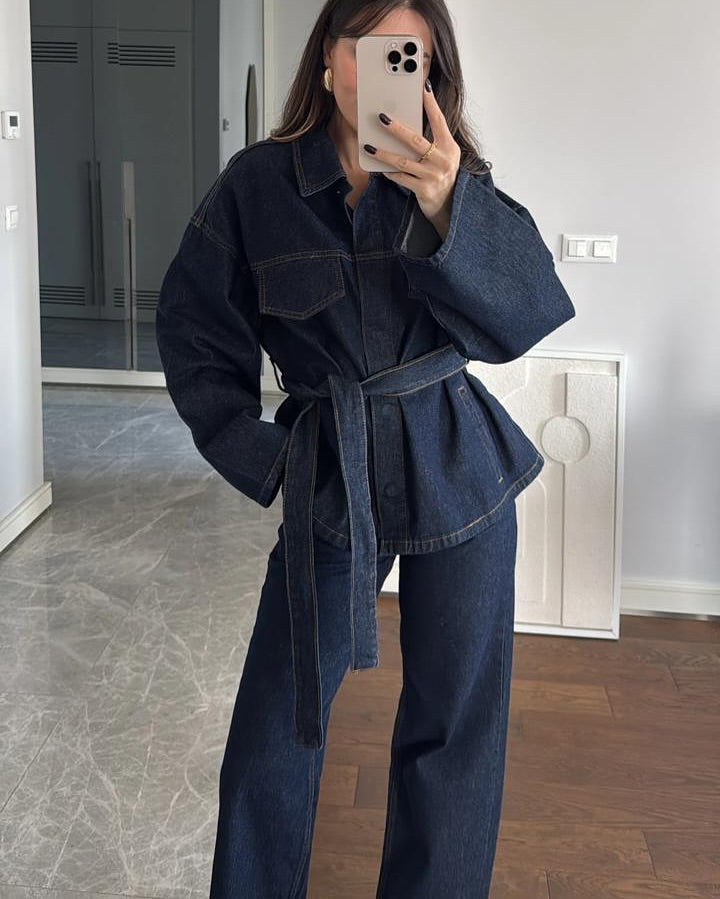 SF Amore - Coordinato denim con cintura a fiocco